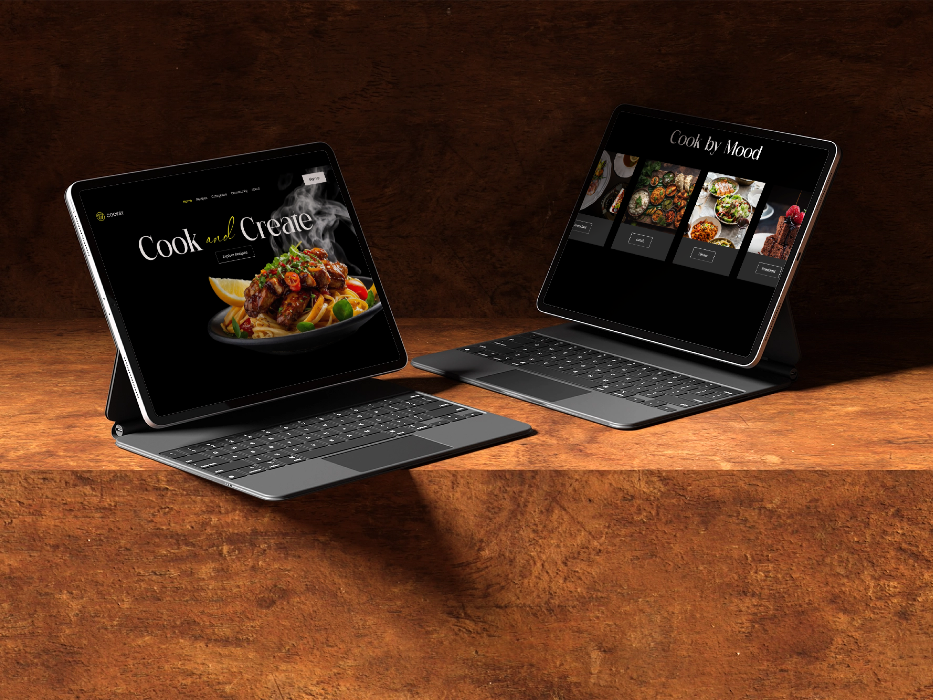 Cooksy - Recipe Finder Web app UI design dark theme food food recipe ui user interface web web app