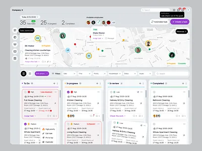 Housekeeping coordinator dashboard coordinator dashboard housekeeping location management map real estate task timeline