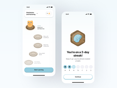 Gamified Learning App — Streak & Lesson Flow app bright cat education gamification growth loop habit learning level design light light theme mascot mobile app mobile level design ui ux