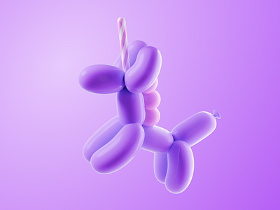 Balloon Unicorn – 3D Illustration, Playful Concept in Purple 3d 3d art 3d concept design 3d design 3d digital art 3d graphic 3d graphics 3d illustration 3d render 3d visuals cartoon style cg cg art character character design colorful cute funny purple render