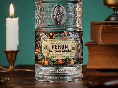 Perun - Pear Brandy bottle branding brandy design drawing fantasy graphic design illustration mythology packaging rum slavic vintage vodka whiskey