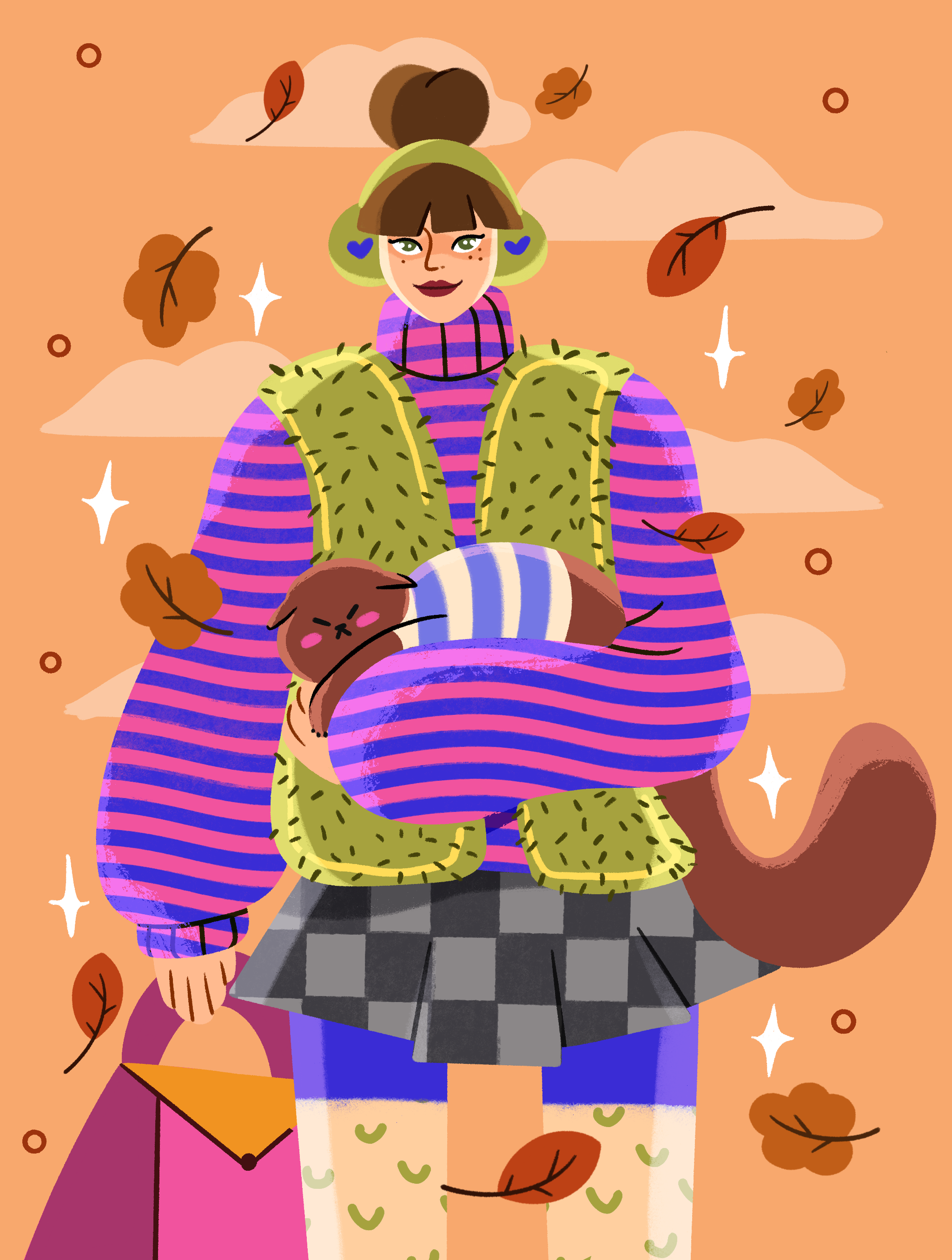 Cozy autumn outfit 2d autumn autumn art autumn drawing autumn illustration cat illustration character design cozy design illustration procreate