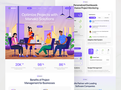 Manako- Project Management Saas ui/ux ai b2b crm homepage illustration website landing page modern planner website planning website saas saas design saas uiux saas website task management team management to do list trending ui ui design web