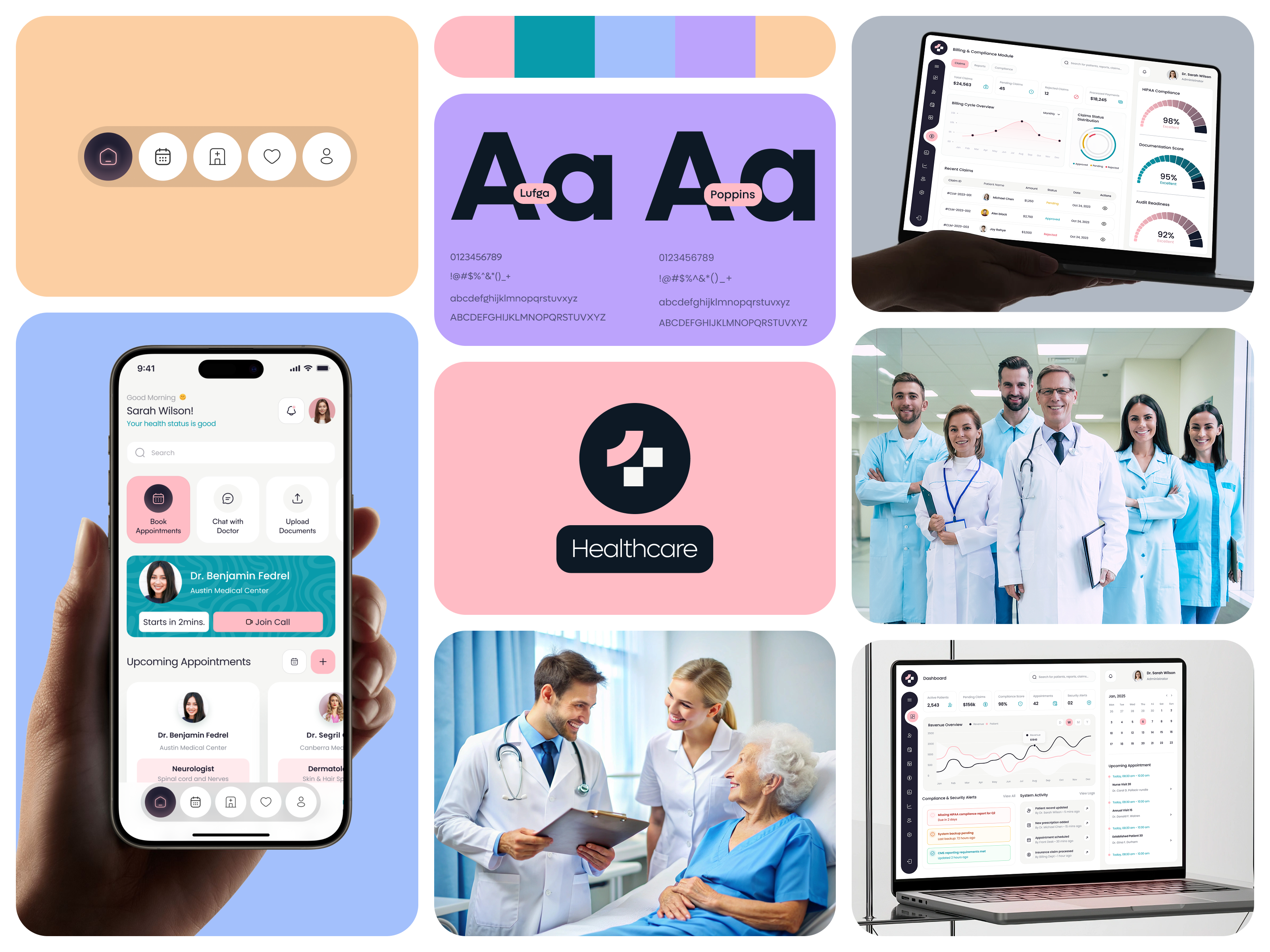 Scalable Patient Management System - Mobile App & Dashboard doctor appointment booking app electronic health record ui healthcare admin dashboard healthcare analytics ui healthcare saas ui healthcare ui design hospital dashboard design hospital management software medical app dashboard medical dashboard design medical software ui ux patient management system patient mobile app scalable healthcare system