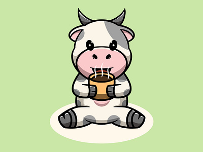 Cute Cow Drinking Hot Chocolate animal cartoon chocolate chocolate lovers cute design farm lover graphic design icon illustration logo template design idea ui