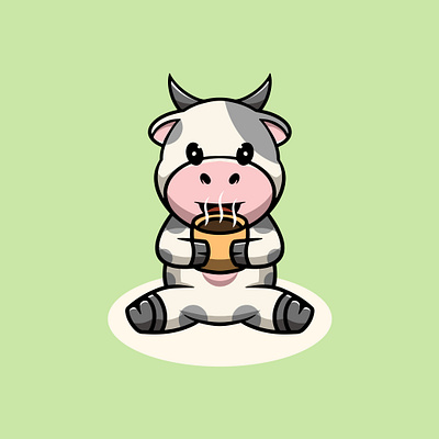 Cute Cow Drinking Hot Chocolate animal cartoon chocolate chocolate lovers cute design farm lover graphic design icon illustration logo template design idea ui