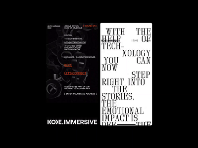 KODE Immersive 3d animation animation black and white cape town contact creative editorial experimental design hover interactivity immersive interactive malvah scrolling animation south africa type design typography ui ux web design