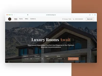 Hotel home page 3d animation book booking branding design figma footer graphic design herosection hotel landing page logo motion graphics room ui ux
