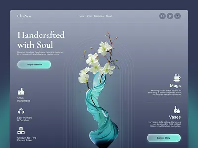 Handcrafted Pottery Store – Web Design Concept ceramics ecommerce ecommerce website graphic design home page landing page pottery pottery web shop ui uiux uiux design user experience ux website design