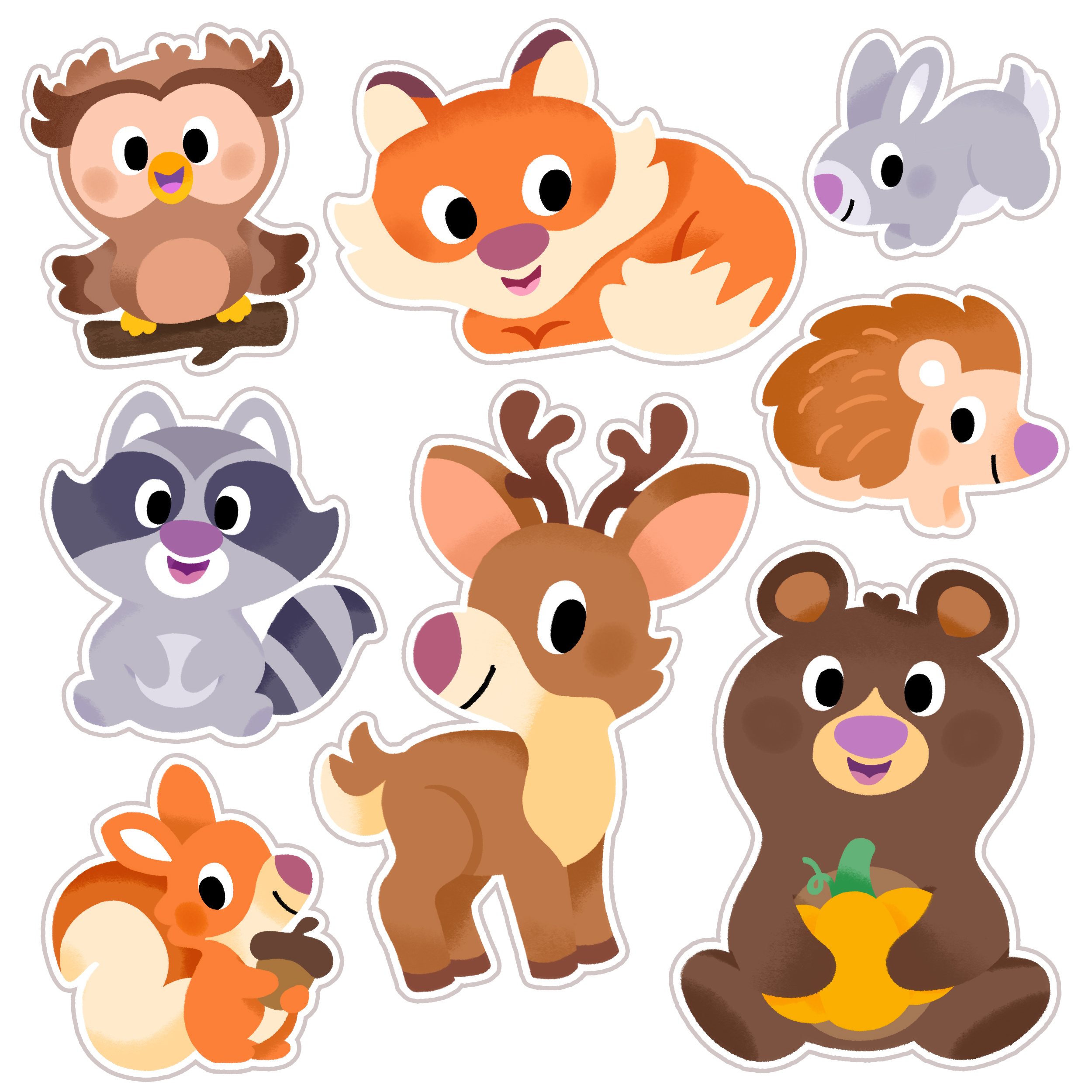 Fall animals 🍂🍁 animals art autumn bear cute fall fox game illustration illustrator owl stickers toddler vibrant