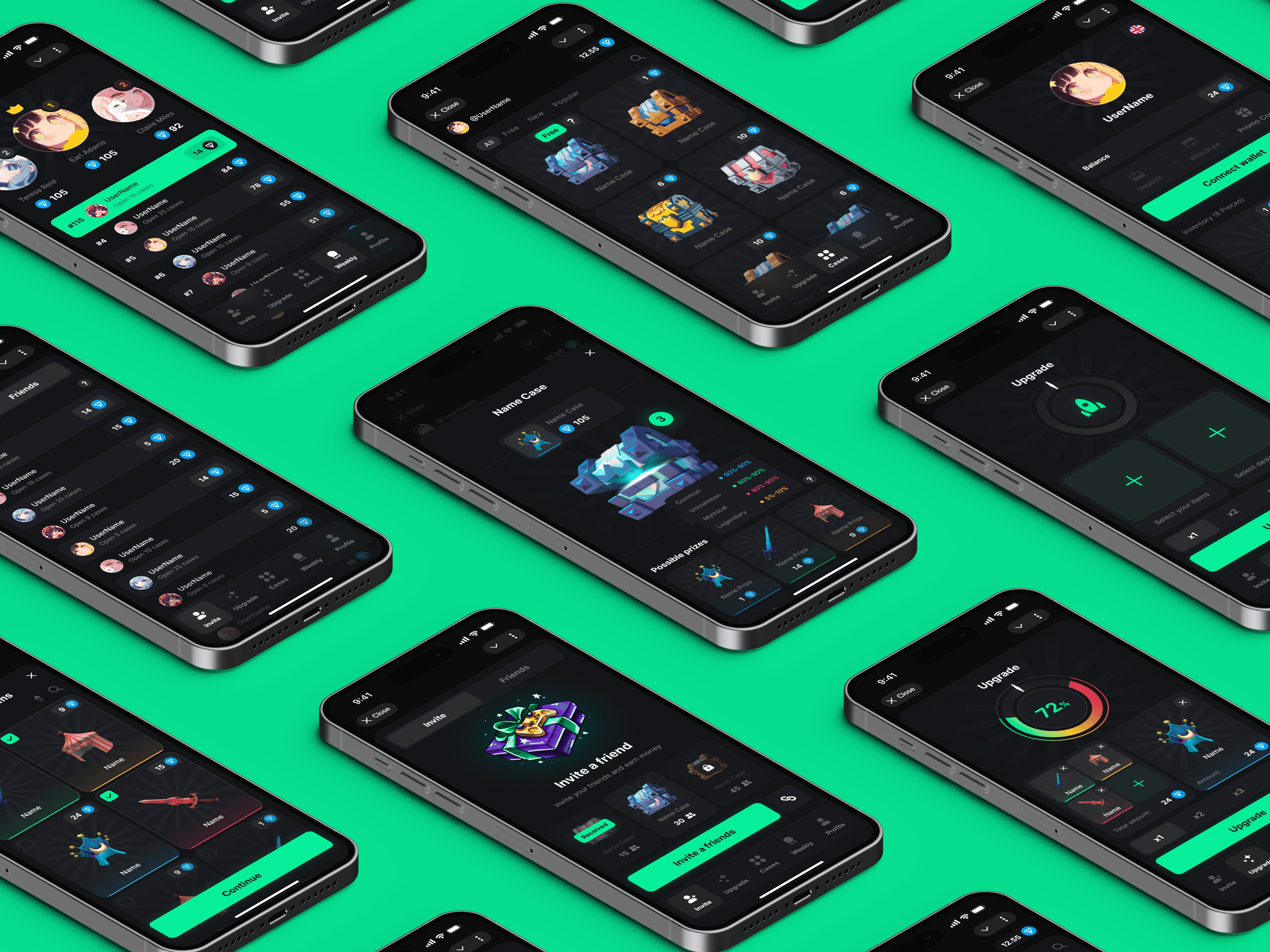 Telegram Mini App: BOXTON (Open Cases) boxes boxton branding cases casino design gambling game illustration juicyart logo open case ui uiux unboxing