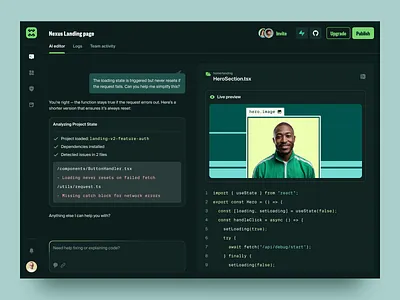 Product for a Coding AI ✦ UnbagAI design interface poduct service startup ui ux web website