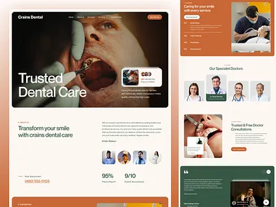 Crains Dental – Hospital Landing Page Using Figma clinic dental dental landing page dentist clinic dentist landing page dentist website dentistry doctor elementor figma health landing page medical teeth ui ui design ui ux designer ux web design website