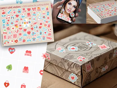Valentine's stickers for cutting plotter and mobile apps heart icons icons set illustration love plotter romantic sticker stickers valentine valentines vector