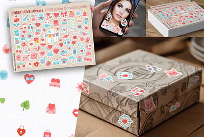 Valentine's stickers for cutting plotter and mobile apps heart icons icons set illustration love plotter romantic sticker stickers valentine valentines vector