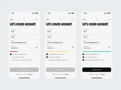 Sign Up Flow – Job Search Mobile App UI account creation app clean design flow ios job app mobile mobile app sign up ui user interface ux