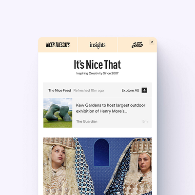 Its Nice That — Mobile Feed 💜 button clean creative community feed links minimal mobile navigation teaser typography ui user interface webdesign