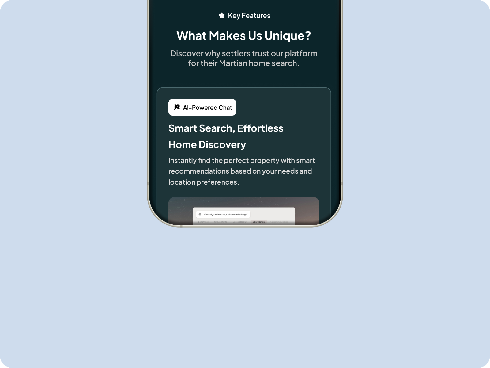 AI Real Estate aidrivenux airealestateapp cosmicuxdesign futurehousingui futuristicux martianlivingdesign nextplanetdesign smarthomediscovery smartmatchux spaceageliving sustainablehousingui ui user experience ux