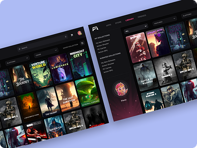 Gaming Library UI actionshooterui ai darkuiinspiration design esportsdashboard gamecollectorshub gamediscoveryapp gamelauncherui gamelibrarydesign gamerexperience gamestreamingdesign gamingdashboard immersiveux nextgengamingux pcgamesux pixelartinterface playtimeredefined ui user experience ux