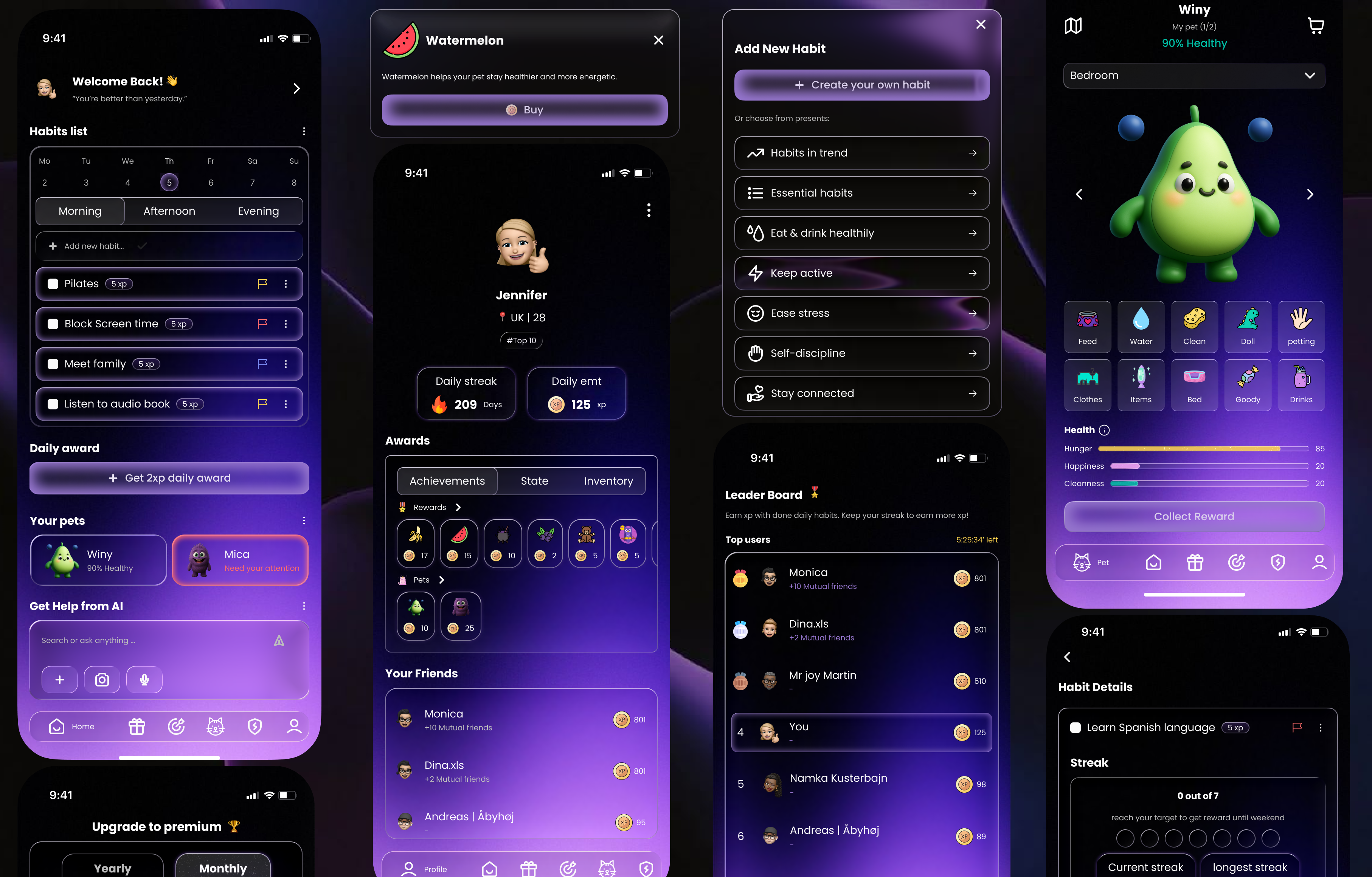 Gamification Habit Tracker Application | Motivo 👾 app dailyui darkui design glassmorphism gradient habit liquiddesign luquidglass minimalui mobile product tracker ui uidesign userinterface ux