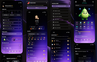 Gamification Habit Tracker Application | Motivo 👾 app dailyui darkui design glassmorphism gradient habit liquiddesign luquidglass minimalui mobile product tracker ui uidesign userinterface ux