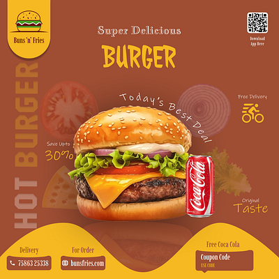 🔥 Super Delicious Burger Poster Design | Buns ‘n’ Fries 🍔