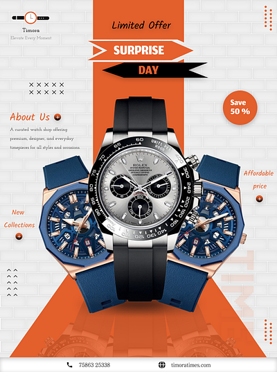 ⌚ Premium Watch Poster Design | Timora – Elevate Every Moment