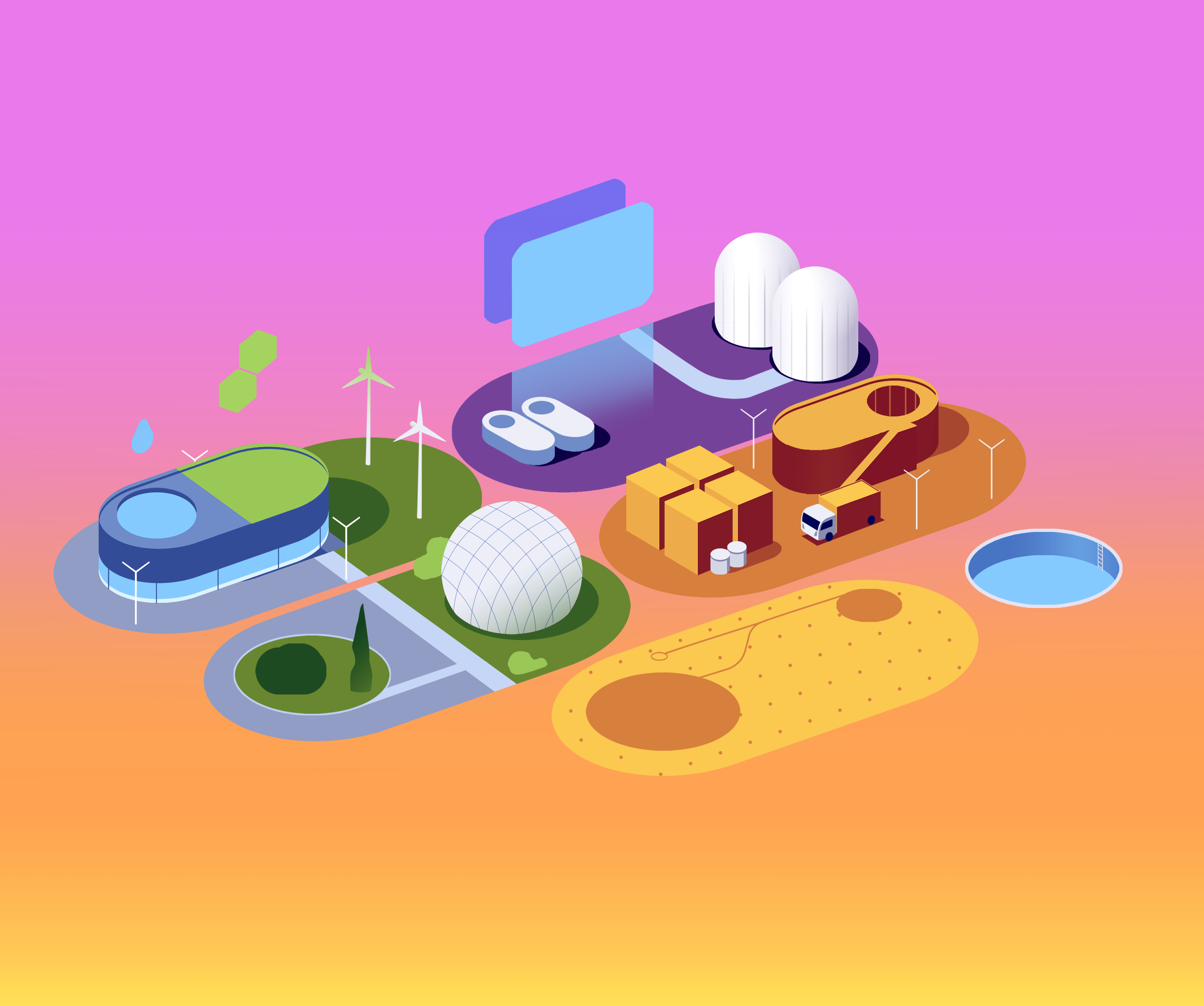 The factory 🟠 🟡 app branding city design energy factory futur illustration lifestyle nrg platform pop retro startup tech ui visual