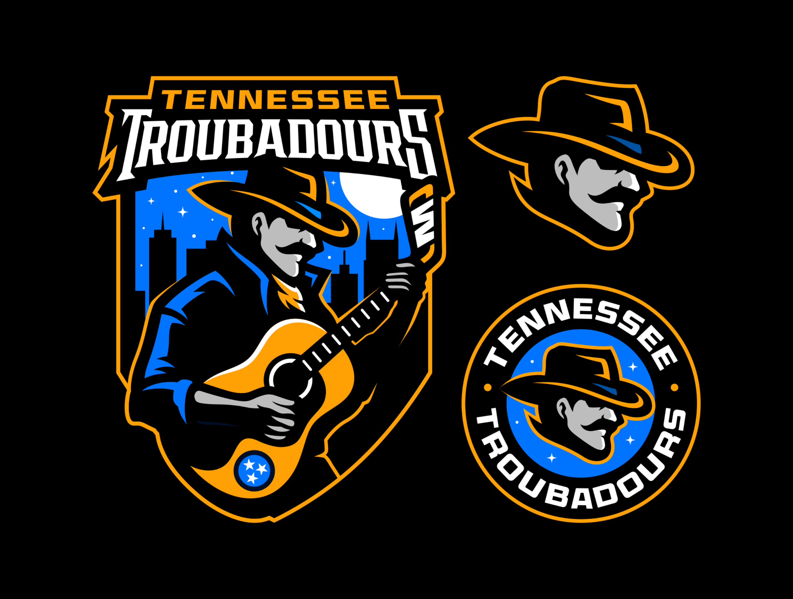 Logo Pack Done for Tennesse Troubadours cowboy cowboy logo design esport esportlogo guitarist hockey logo hockey team logo mascot music sport sportlogo sports sports logo tennessee