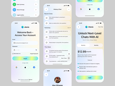 Alaxia AI App – Login Page & Voice Assistant Mobile UI ai app app design chatbot app futuristic ui login screen login ui mobile app mobile login signin page ui