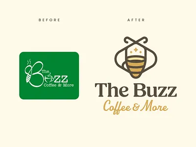 The Buzz Coffee & More | Proposed Rebrand bee branding coffee cup flat design freshbooks honey logo design mug organic rebound rebrand redesign small business stars warm