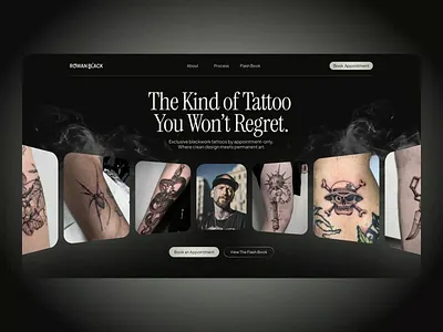 Exclusive Blackwork Tattoo Studio Website aesthetic web design appointment booking website blackwork tattoo creative portfolio dark website design edgy design landing page design minimal website modern web design portfolio website private studio website tattoo artist portfolio tattoo shop website tattoo website