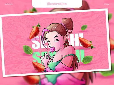 A Girl Licking Candy Artwork Design Illustration art artwork background branding cartoon character drawing illustration photoshop pink vector