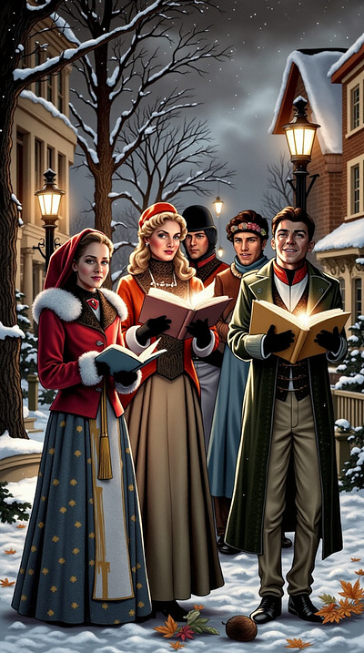 Old Fashion Yuletide Caroling cover art work graphic design historical romance regency yuleide