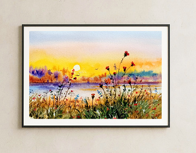 Original Watercolor Painting Landscape – Countryside Artwork art flower hand painted handmade nature paint painting rural