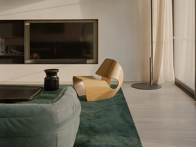 Minimalist 3D Interior Render 3d interior 3d modeling architectural render cozy design design visualization elegant space furniture render interior shot luxury interior minimal space modern living modern render natural textures photoreal render product render realistic lighting room visualization soft shadows wooden chair