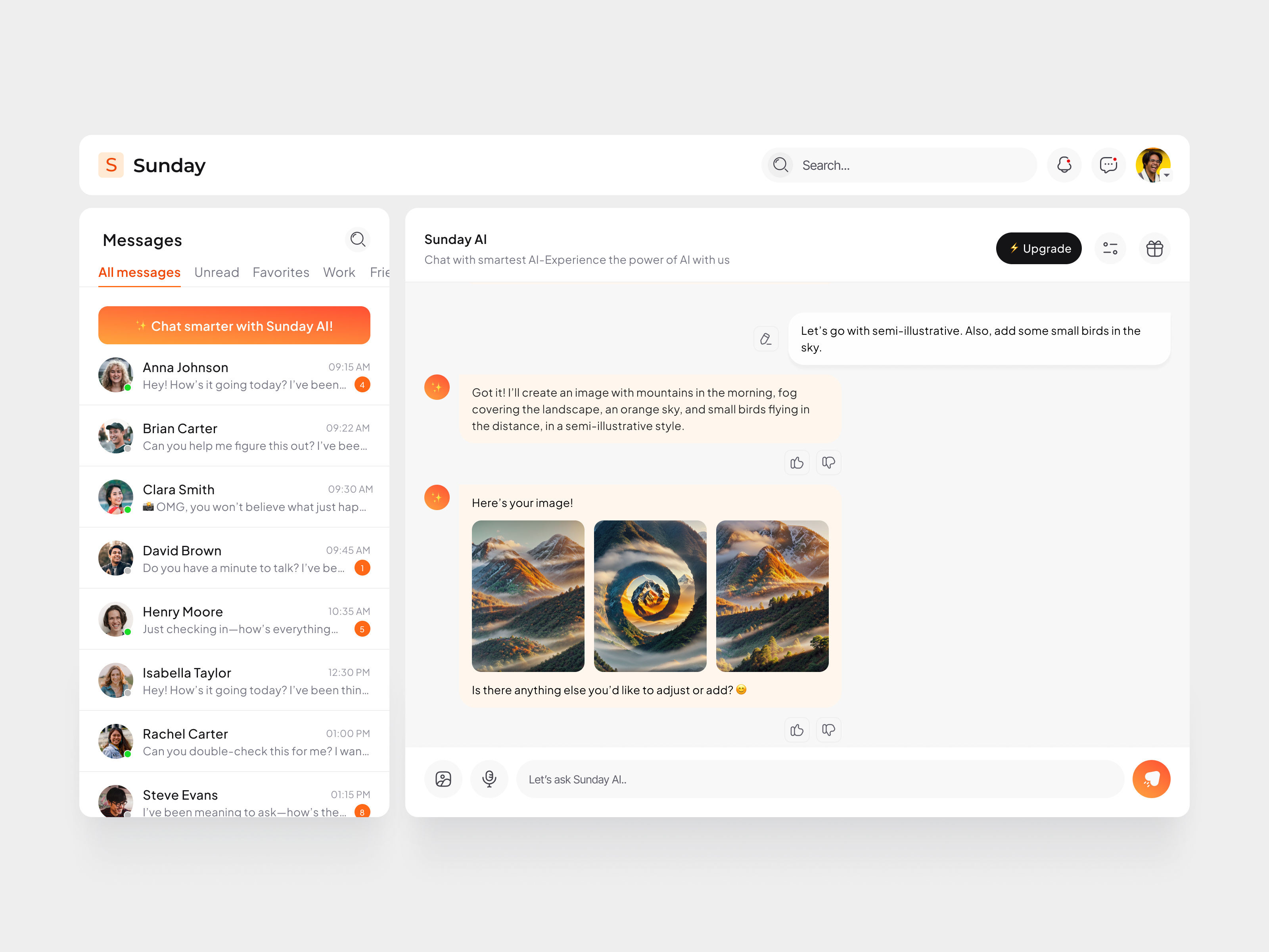 Sunday Ai - Web Chat app chat chat ai chating dashboard design graphic design ui ux web ai web app web chat web ui