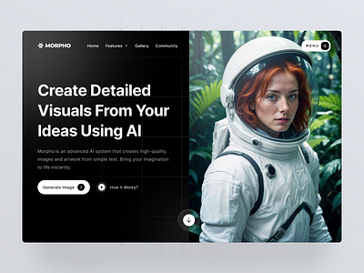 Morpho – AI Image Generator Web Design Concept 🎨⚡ ai design tool ai image generator ai powered clean layout creative platform design concept digital product design futuristic design hero section landing page minimal ui modern design modern web design responsive web saas design startup design text to image web design