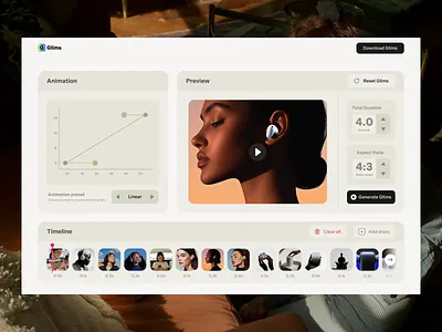 Video editor for Glims animation curve aspect ratio download gif download video export glims images product ui speed timeline video editor