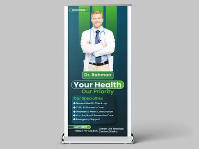 Medical Roll-up Banner Design | Doctor Branding banner design doctor branding graphic design healthcare illustrator medical photoshop poster print design roll up banner