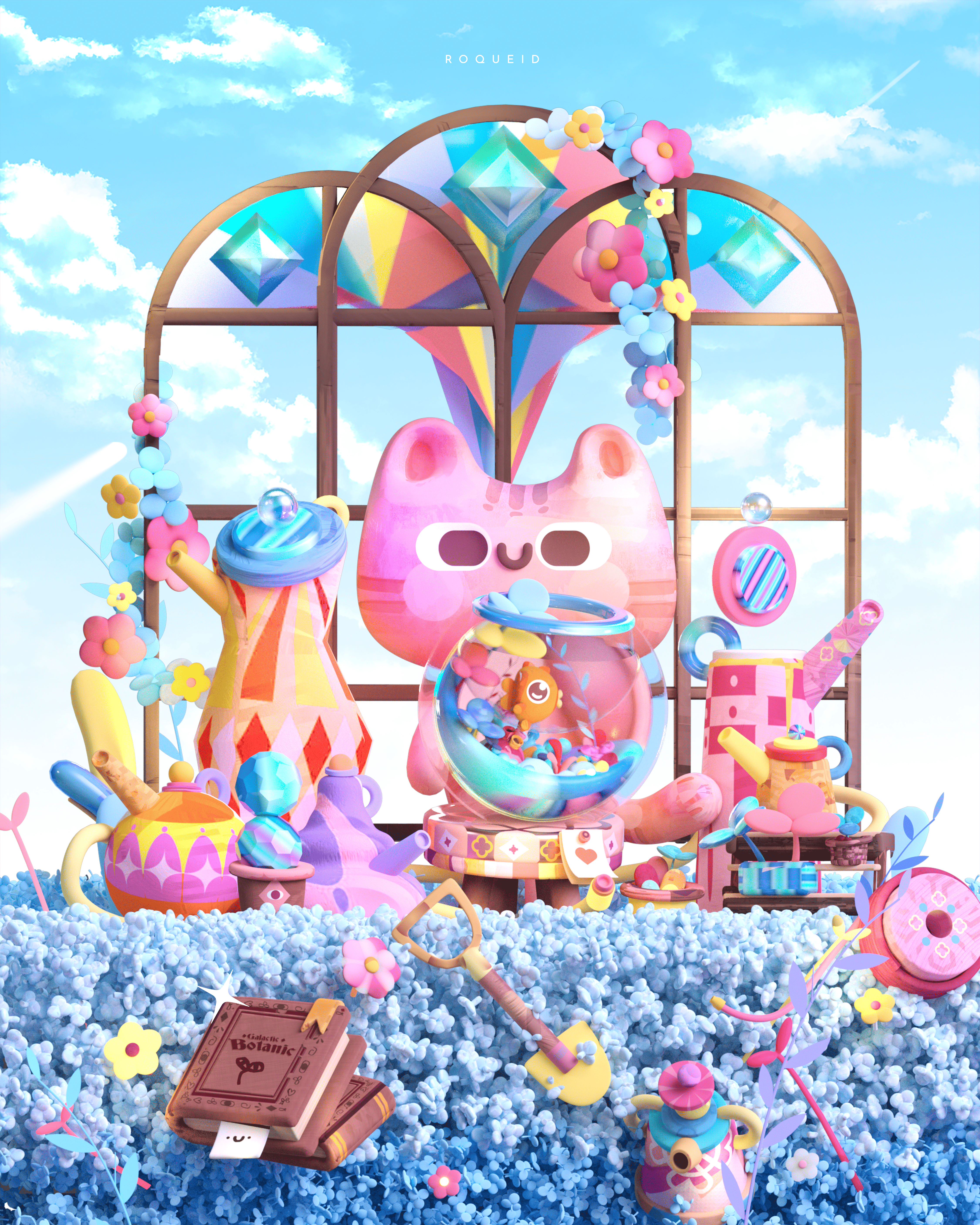 The Cat and His Friend the Fish 🐱🐟 3d 3d art animation branding character colors design graphic design illustration kawaii motion graphics ui