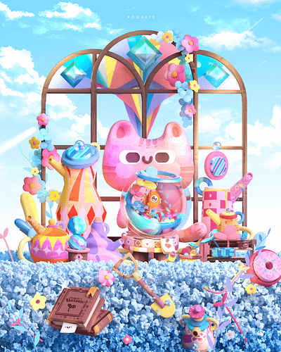 The Cat and His Friend the Fish 🐱🐟 3d 3d art animation branding character colors design graphic design illustration kawaii motion graphics ui