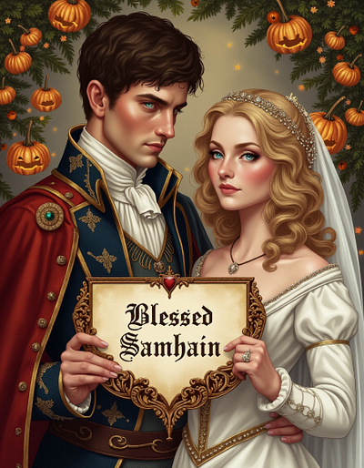 Old fashion Samhain Pagan Handfasting Ceremony cover art work graphic design historical romance illustration samhain