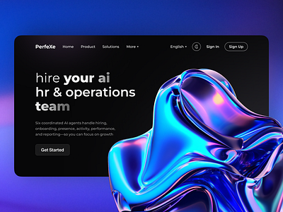 AI HR Platform — Futuristic Landing Page 3d ai ai hr best trends blockchain clean crypto cyber punk futuristic glassmorphism landing page minimal modern modern ui neon product design saas design start up ux ui web3