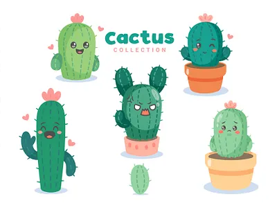 Cactus Collection adorable angry cactus cartoon character collection cute happy illustration mascot plan sad ui ux