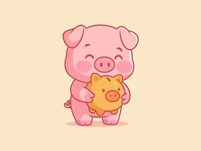 🐷✨ Cute Pig Character Illustration ✨🐷 adorable animal cartoon character cute cute pig flat illustration kawaii logo mascot money pig piggy piggy bank pink saving