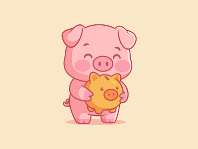 🐷✨ Cute Pig Character Illustration ✨🐷 adorable animal cartoon character cute cute pig flat illustration kawaii logo mascot money pig piggy piggy bank pink saving