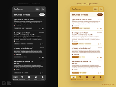 Godeepness - Modo oscuro y claro design mobile mobile app ui