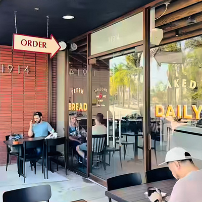 Hand painted window signs and suspended order sign - Lodge Bread branding design environmental design hand painted los angeles sign painter sign graphics sign painter sign painting