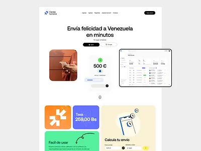Landing UI app bs clean dashboard eur exchange flat landing layout mobile app money product page send ui ux web